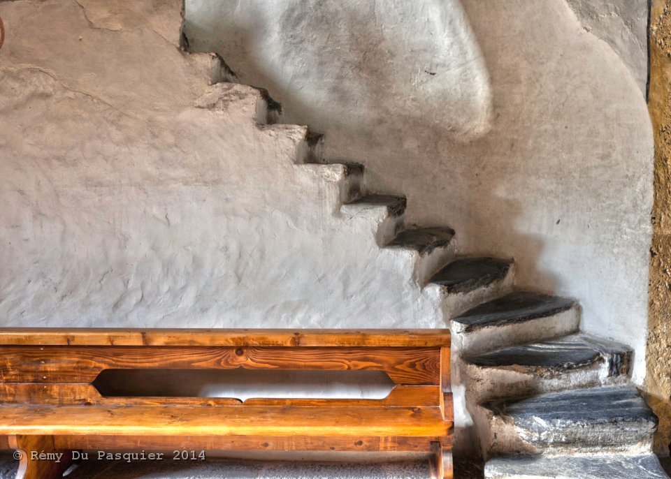 Stairway in St. Anne Church, Rarogne Switzerland